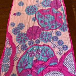 Floral Pink and Blue Scarf 12“ x 43“ vintage sheer hippies 1960s